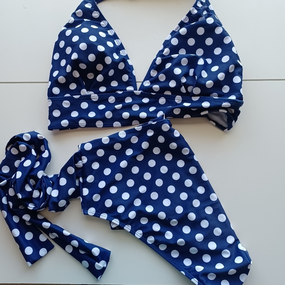 Polka Dot High Waisted Halter Bikini Set - Picture 2 of 9